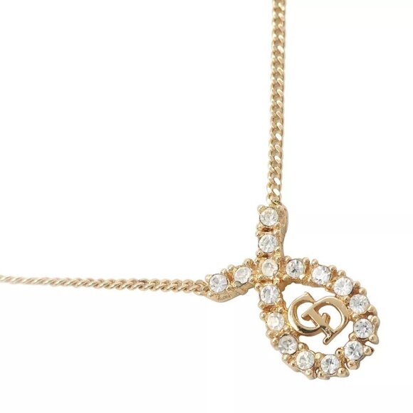 Dior CD logo Necklace Plated Gold/Rhinestone 5.0g Women - Picture 1 of 13